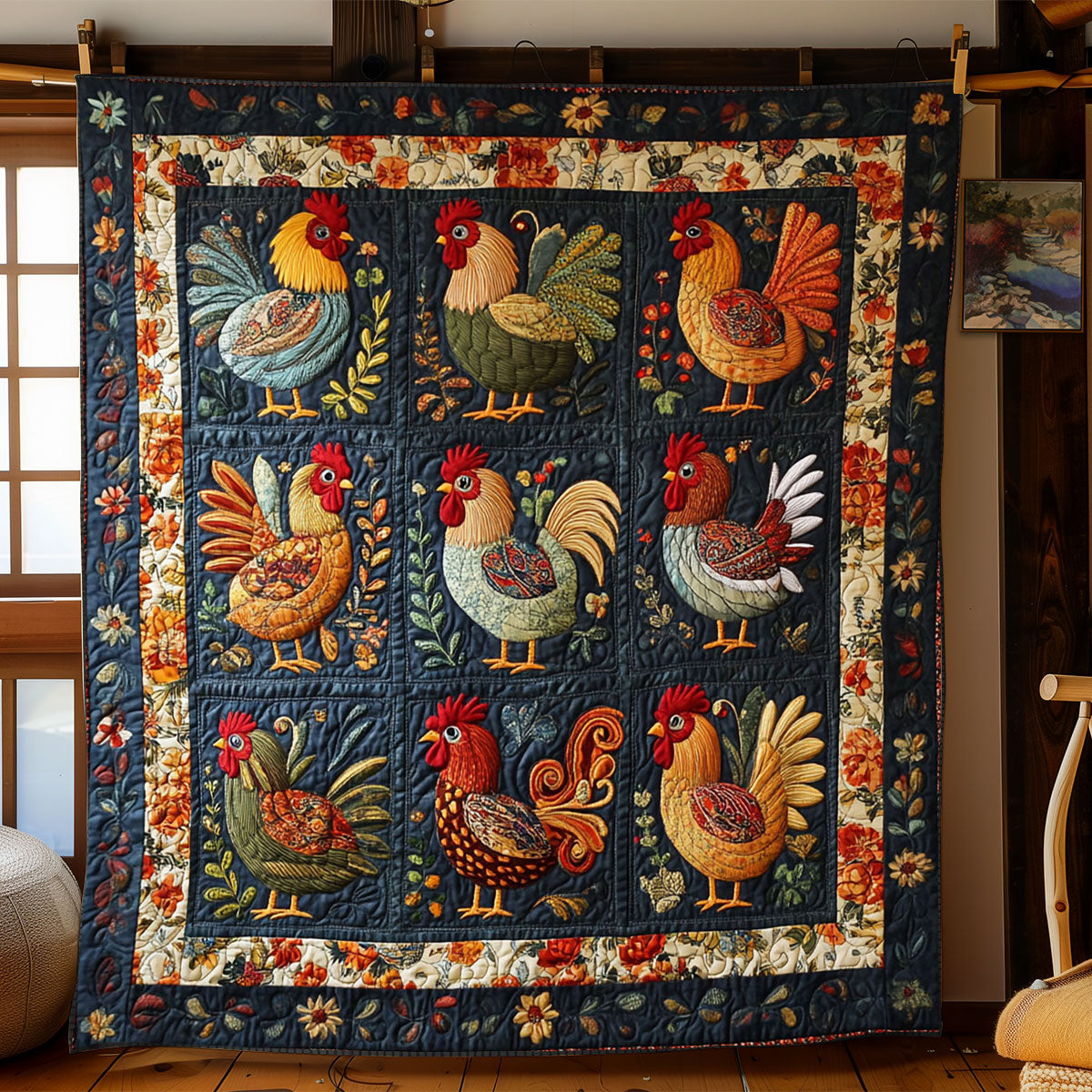 Folk Charm Chicken WJ3012015CL Quilt