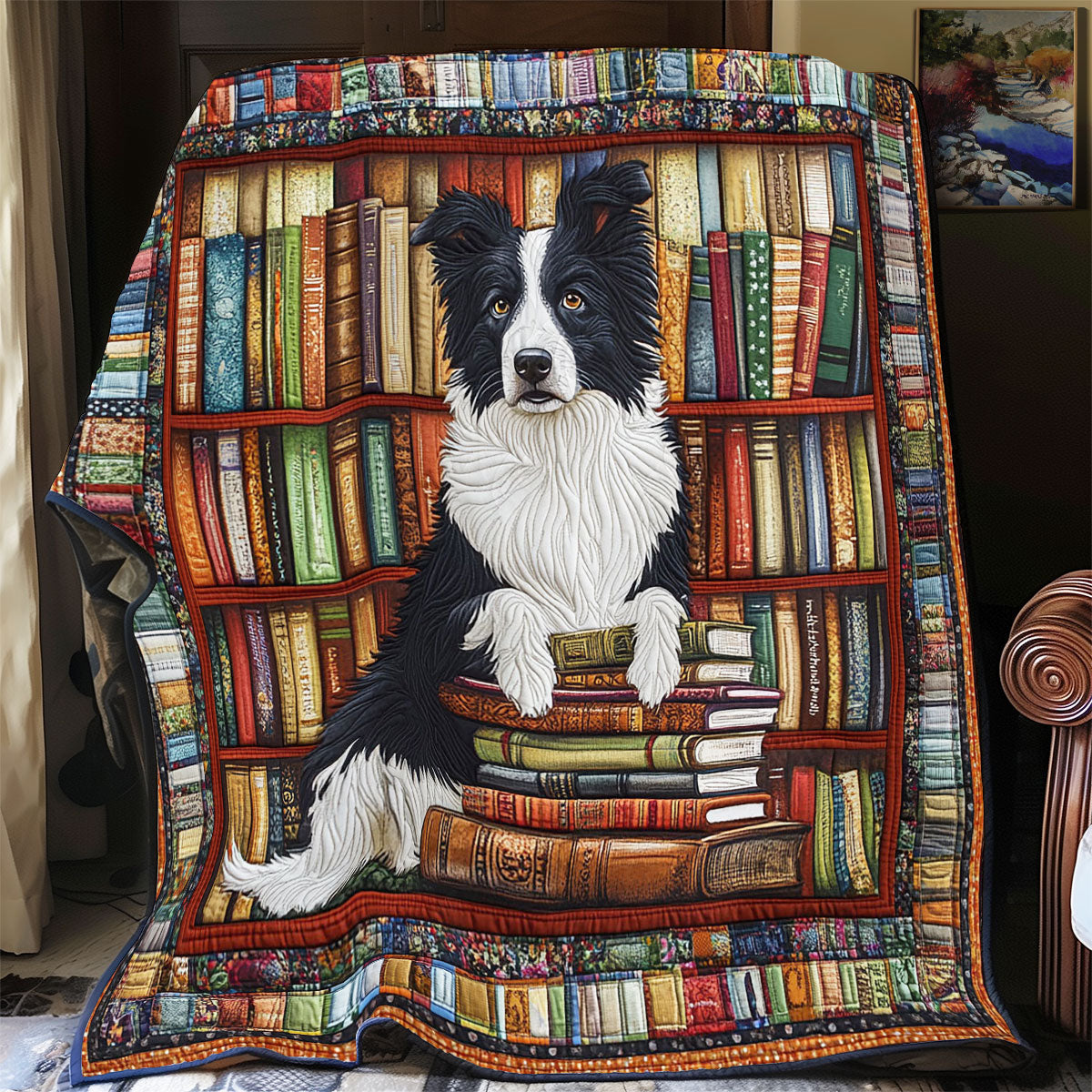 Dog In Library WY0801018CL Quilt