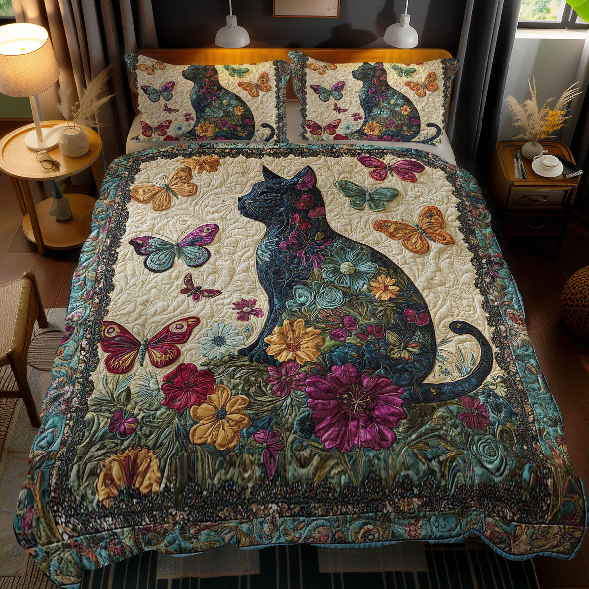 Whimsical Butterfly Cat WN0302087CL Duvet Cover Set