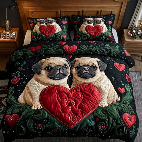 Pugs With Red Hearts WY0407040CL Duvet Cover Set