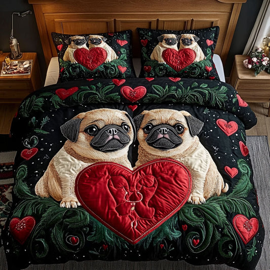 Pugs With Red Hearts WY0407040CL Duvet Cover Set