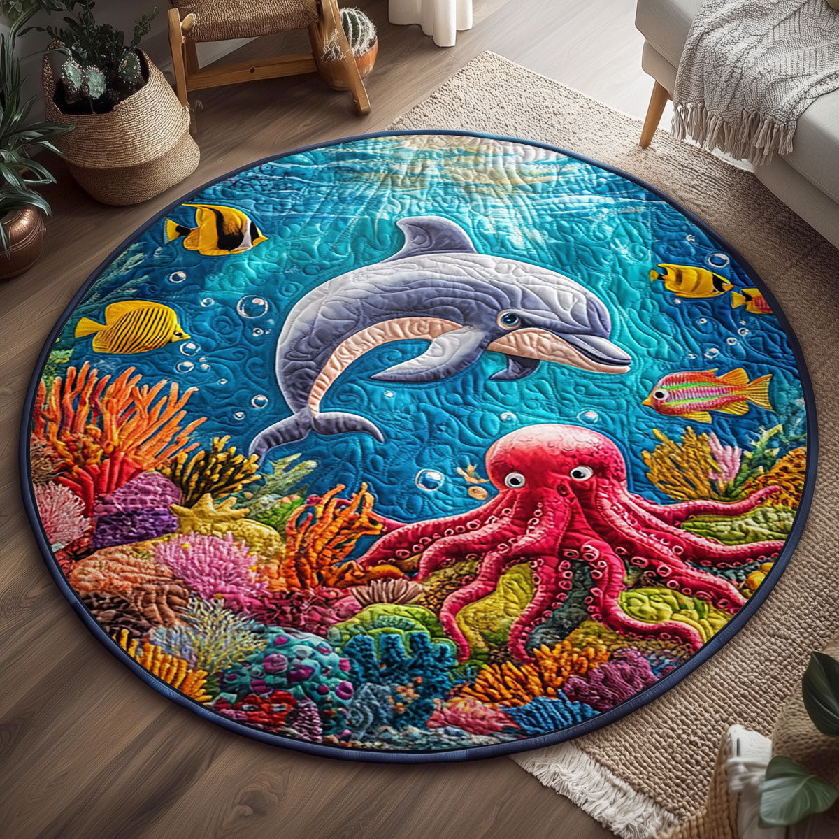 Sea Life WJ0504048CL Quilted Round Mat
