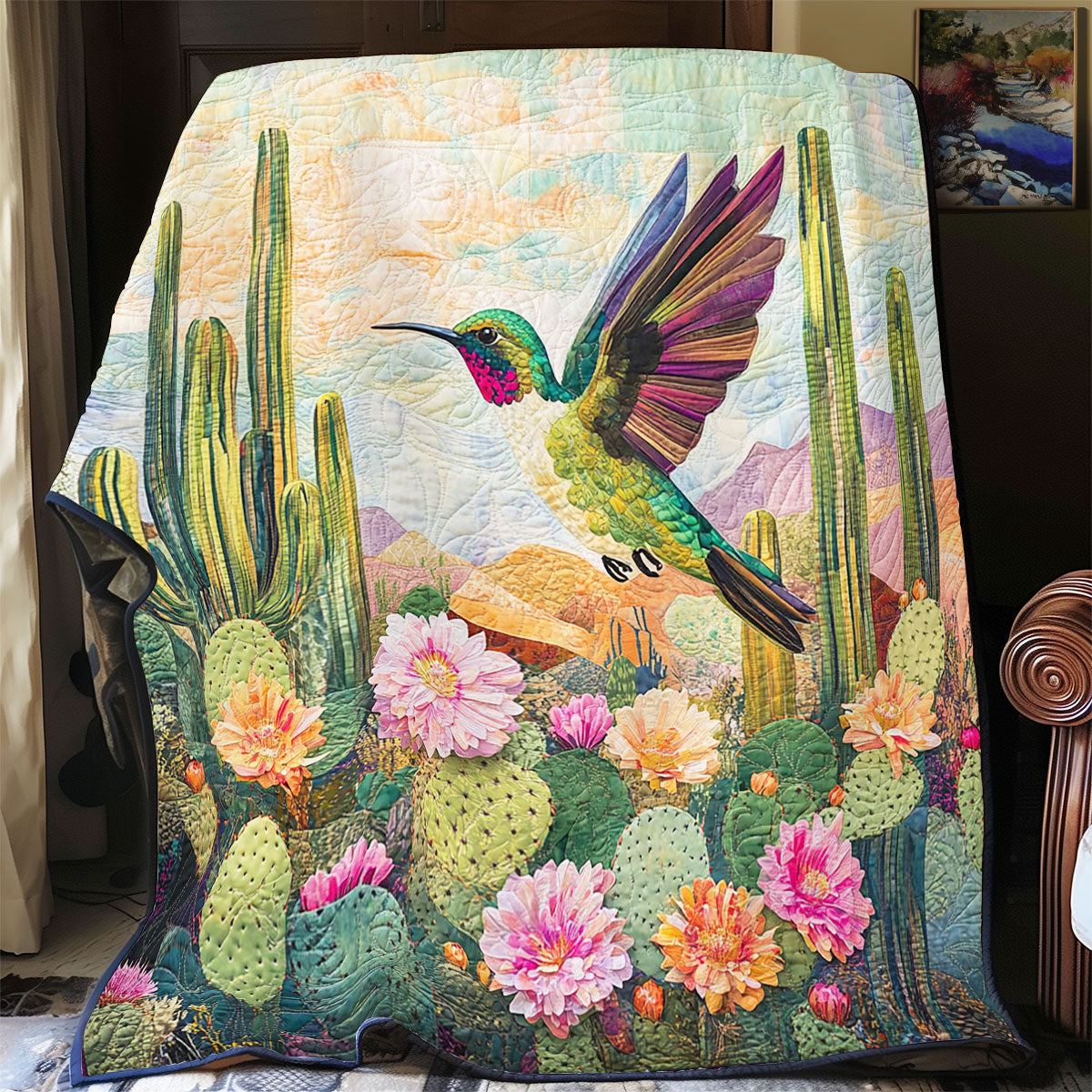 Cactus And Hummingbird WY2003061CL Quilt