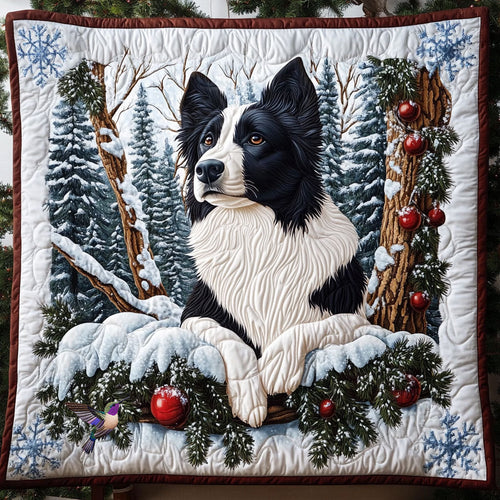 Border Collie In Snow Forest WY2312010CL Quilt