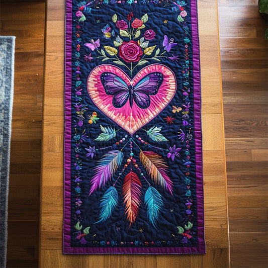 Butterfly Heart WY0605016CL Quilted Table Runner