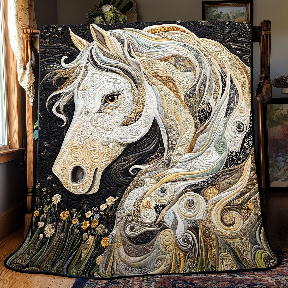 Serene White Horse WP1202018CL Quilt