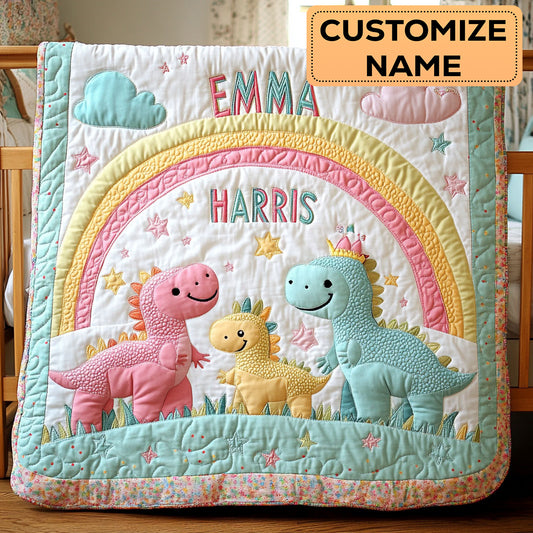 Dino Family Hug CW2607016CL Personalized Baby Quilt