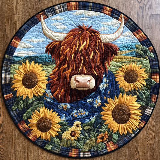 Highland Cow Spring Waltz WN1707034CL Quilted Round Mat