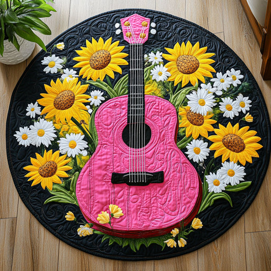 Floral Guitar WX0605019CL Quilted Round Mat
