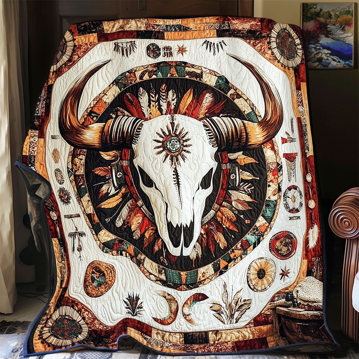 Bull Skull Native American WX0805006CL Quilt