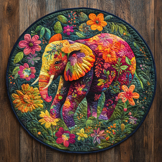 Floral Elephant CW2904033CL Quilted Round Mat
