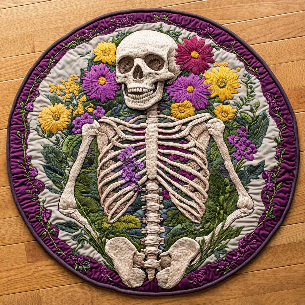Floral Skeleton WN2904014CL Quilted Round Mat