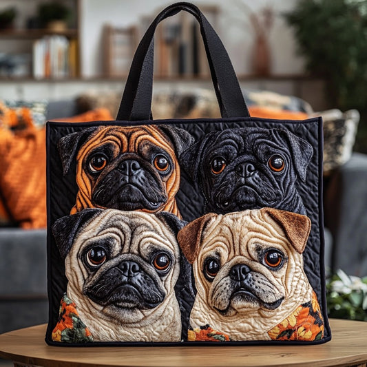 Pug Face XR2509025CL Quilted Tote Bag
