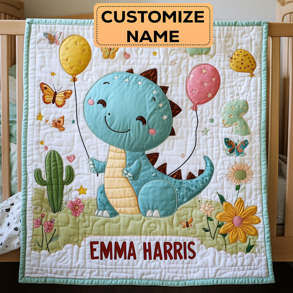 Little Happy Dino CW2107047CL Personalized Baby Quilt
