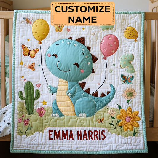 Little Happy Dino CW2107047CL Personalized Baby Quilt
