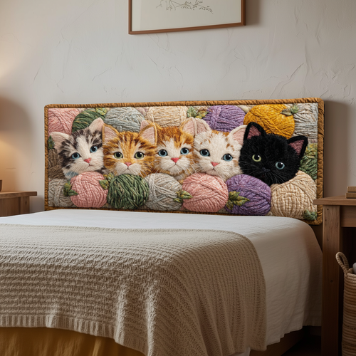 Colorful Yarn Kitties XR1912018CL Quilted Headboard Slipcover