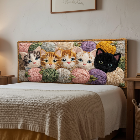 Colorful Yarn Kitties XR1912018CL Quilted Headboard Slipcover