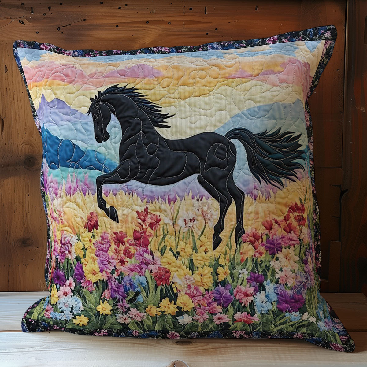 Black Horse In Flower WY1102020CL Quilt Pillow Case