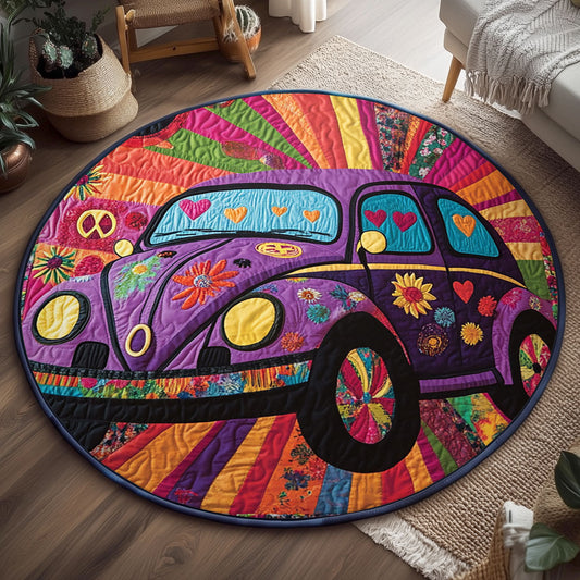 Flower Classic Purple Car WJ0304039CL Quilted Round Mat