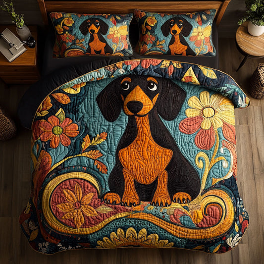 Floral Patchwork Dachshund WY0406010CL Duvet Cover Set