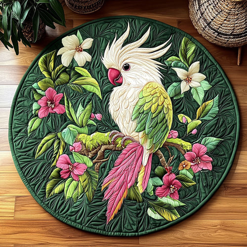 Pink Blossom Cockatoo WY1408044CL Quilted Round Mat