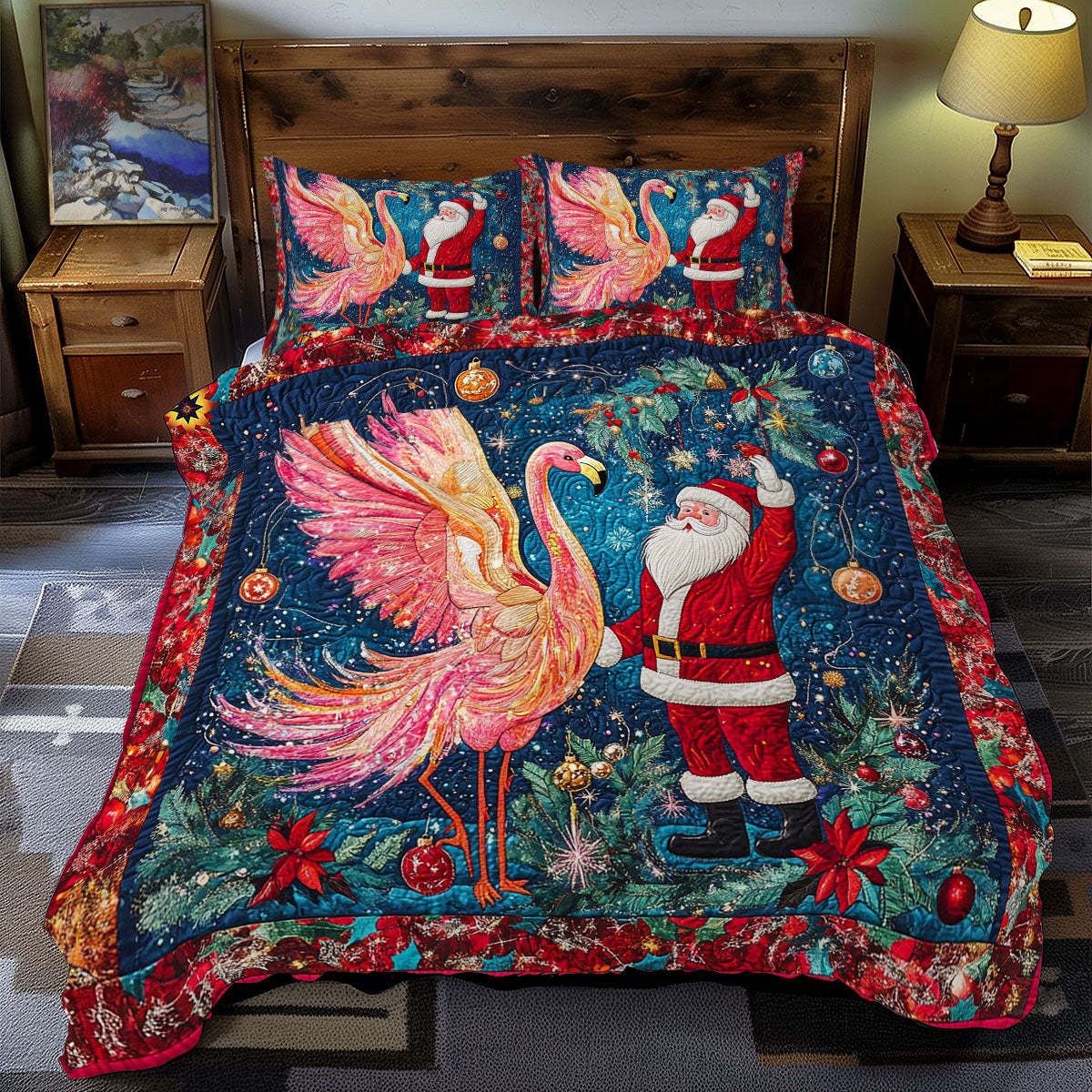 Santa Claus And Flamingo WY1812079CL Duvet Cover Set