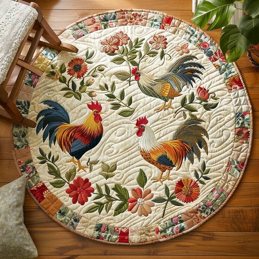 Colorful Roosters XR1903008CL Quilted Round Mat