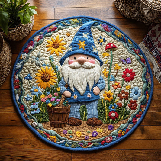Wildflower Meadow Gnome WY0508063CL Quilted Round Mat