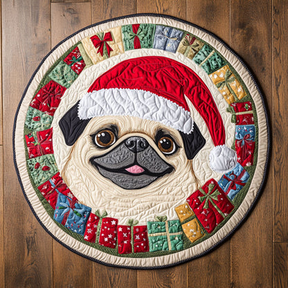 Christmas Cheer Pug CW1109002CL Quilted Round Mat
