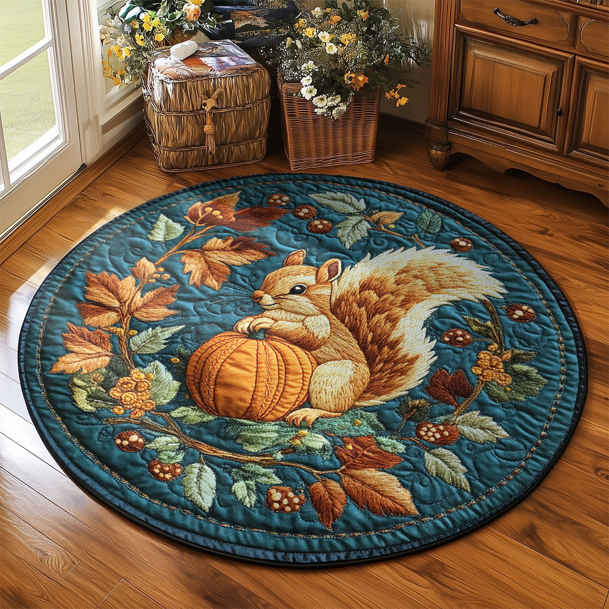 Squirrel In Autumn Forerst WY2003123CL Quilted Round Mat
