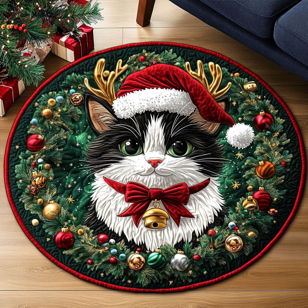 Christmas Tuxedo Cat KL2411001CL Quilted Round Mat
