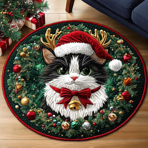 Christmas Tuxedo Cat KL2411001CL Quilted Round Mat