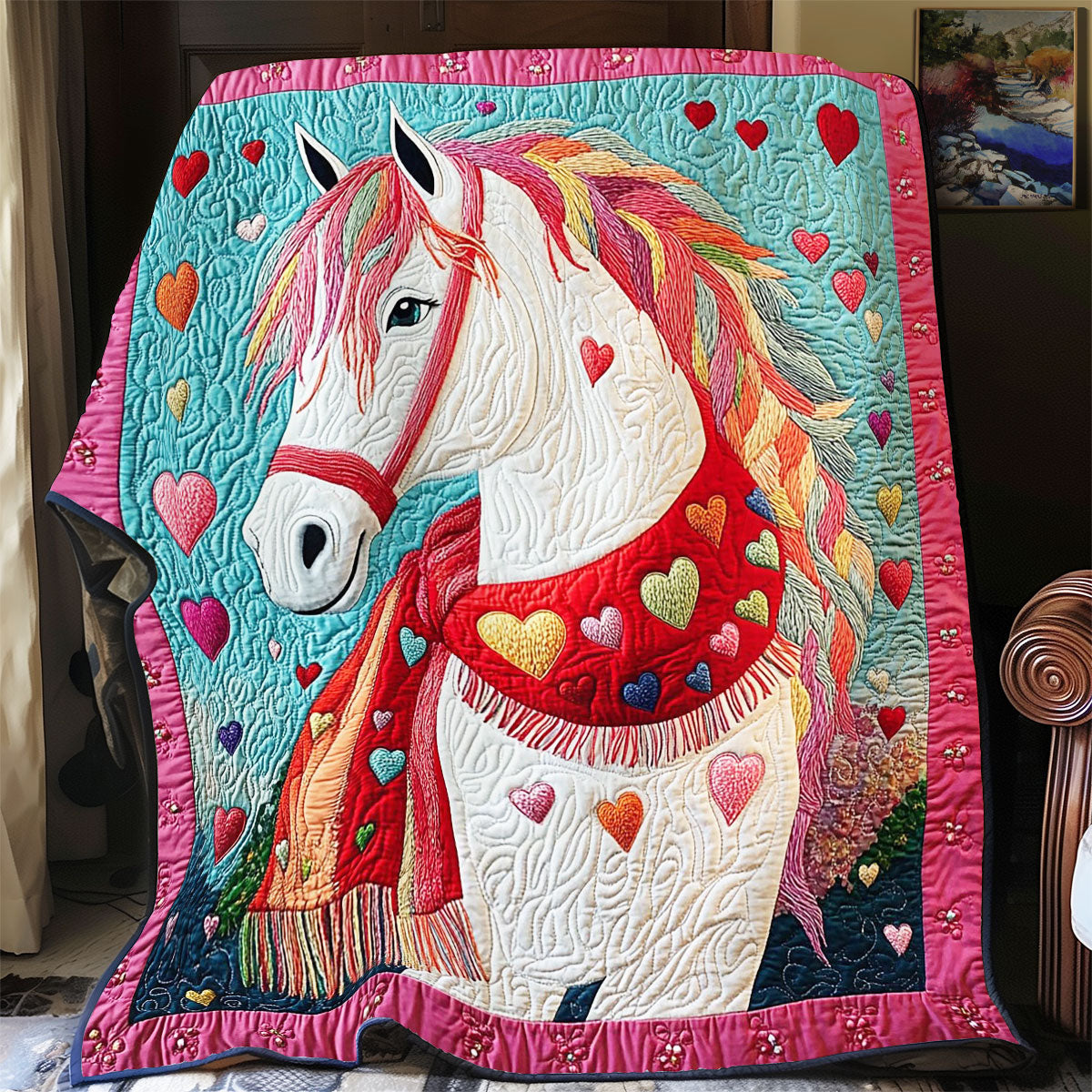 Heart White Horse WY3012016CL Quilt