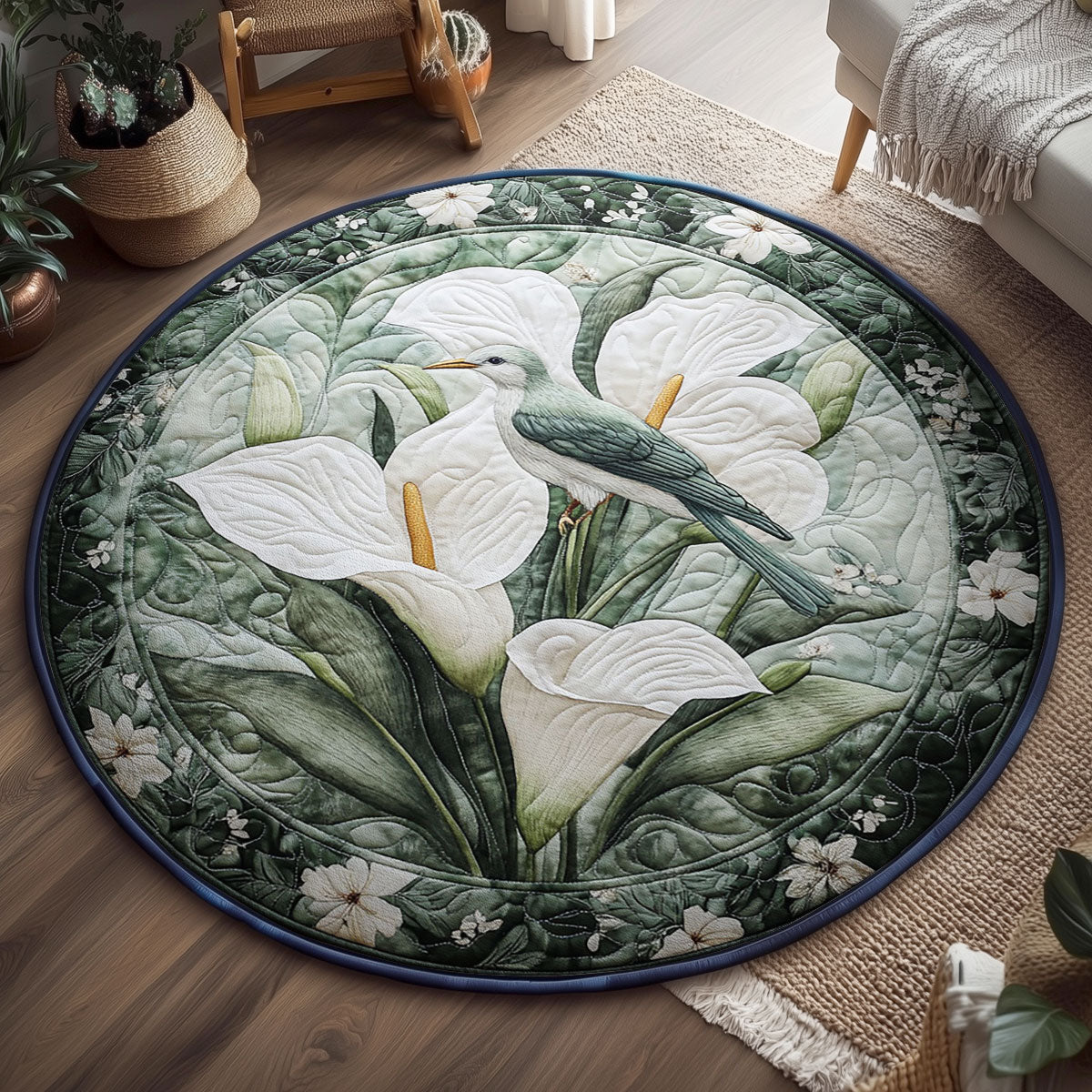 Bird In Calla Lily WY2203017CL Quilted Round Mat