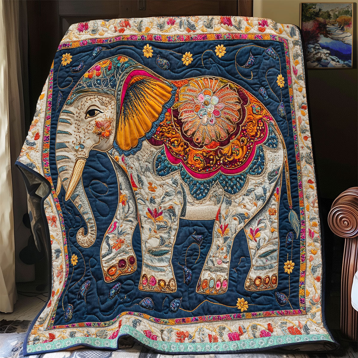 Floral Elephant  WX2112017CL Quilt