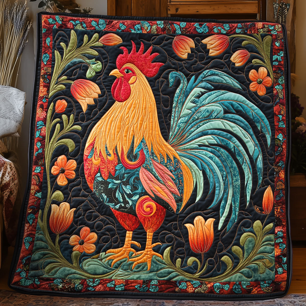Floral Rooster WX3105026CL Quilt