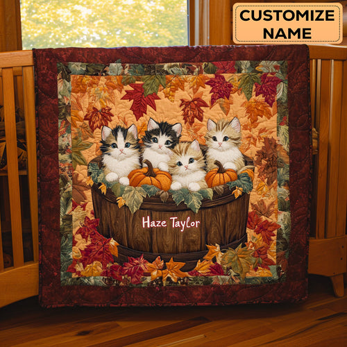 Leaf Pile Cat WN3007067CL Personalized Baby Quilt