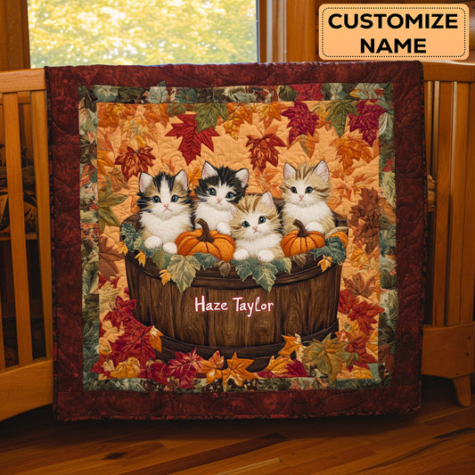 Leaf Pile Cat WN3007067CL Personalized Baby Quilt
