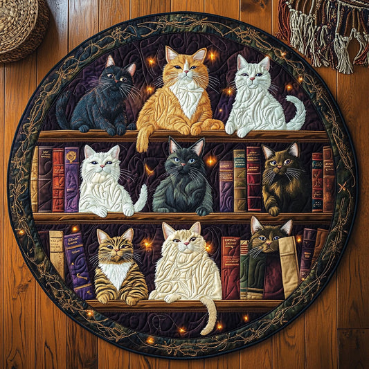 Cat In The Study WY0608017CL Quilted Round Mat