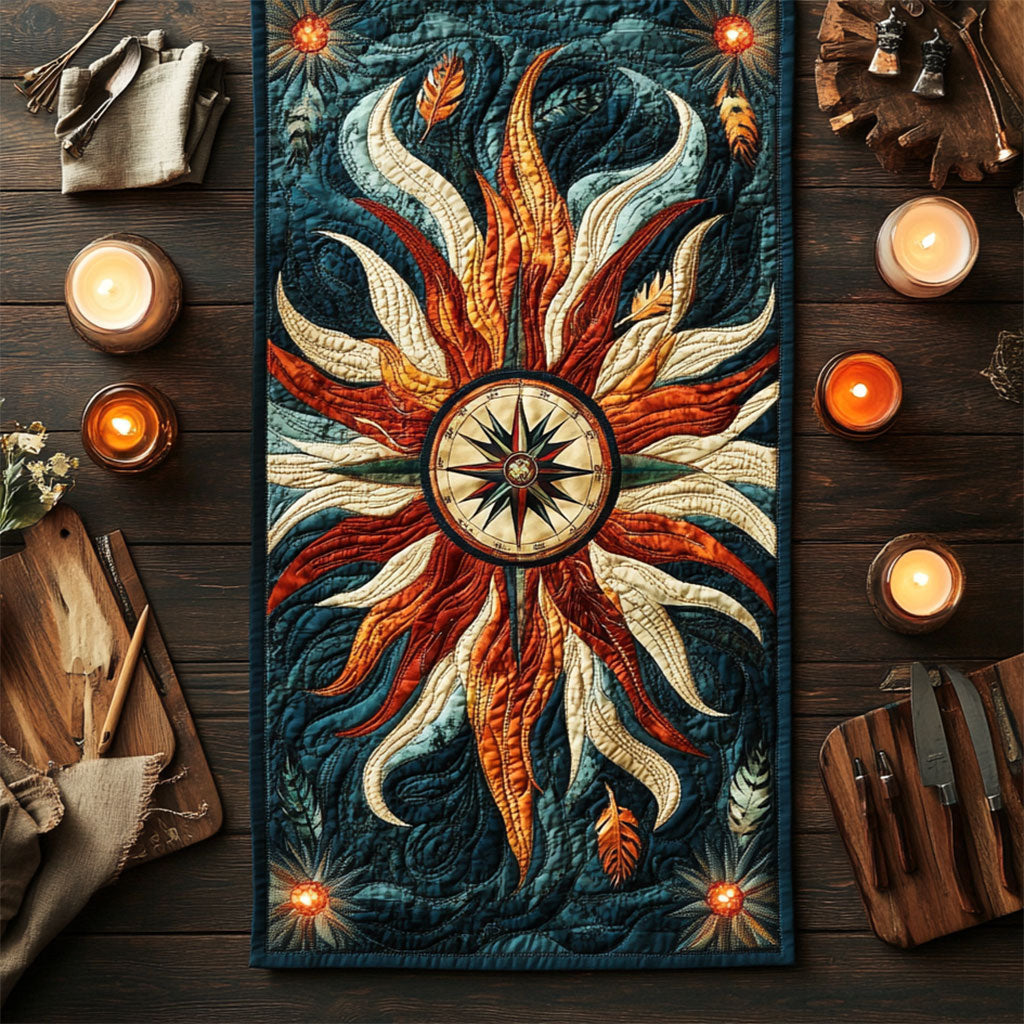 Feather Compass WY2904089CL Quilted Table Runner
