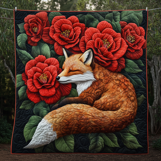 Fox Curled Among Camellia Flowers LT2309018CL Quilt