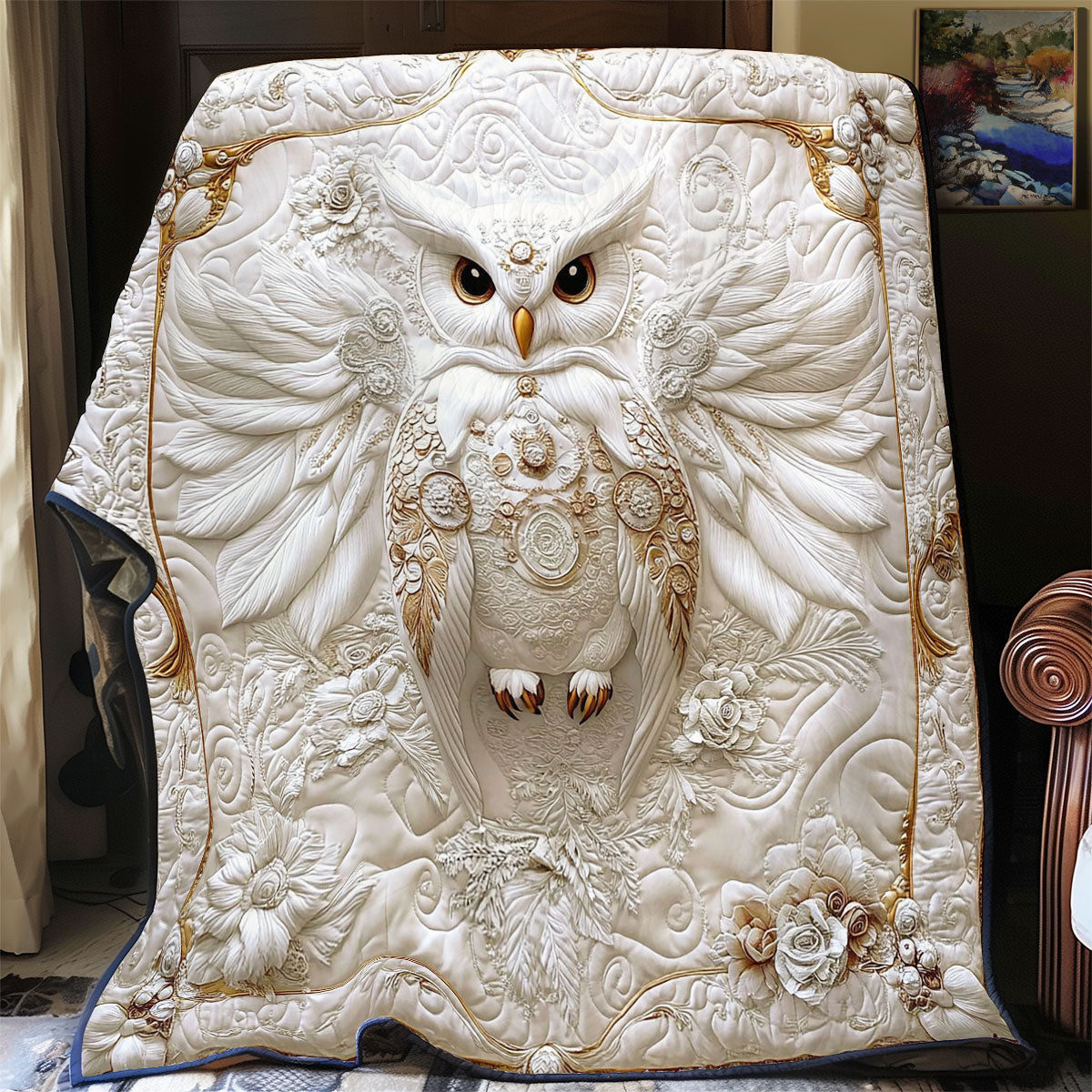 White Mechanical Owl WY3012035CL Quilt