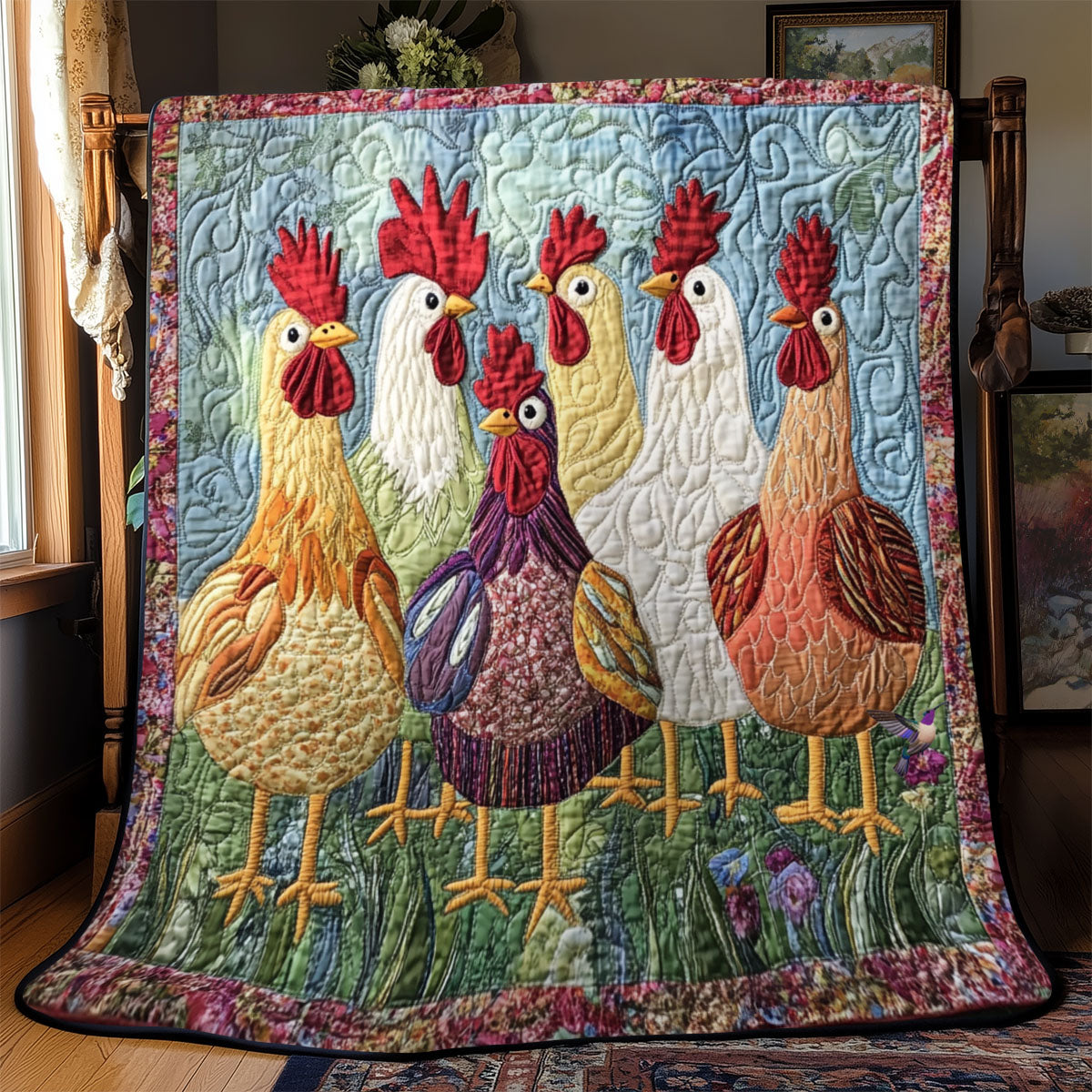 Chickens On Hanging YR1410006CL Quilt