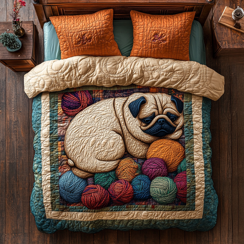 Pug Sleeping In Yarn WY0901103CL Duvet Cover Set