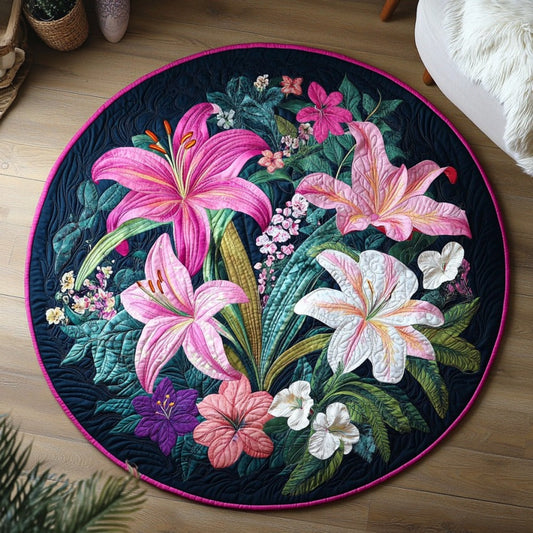 Majestic Blue Lilies XR12090018CL Quilted Round Mat