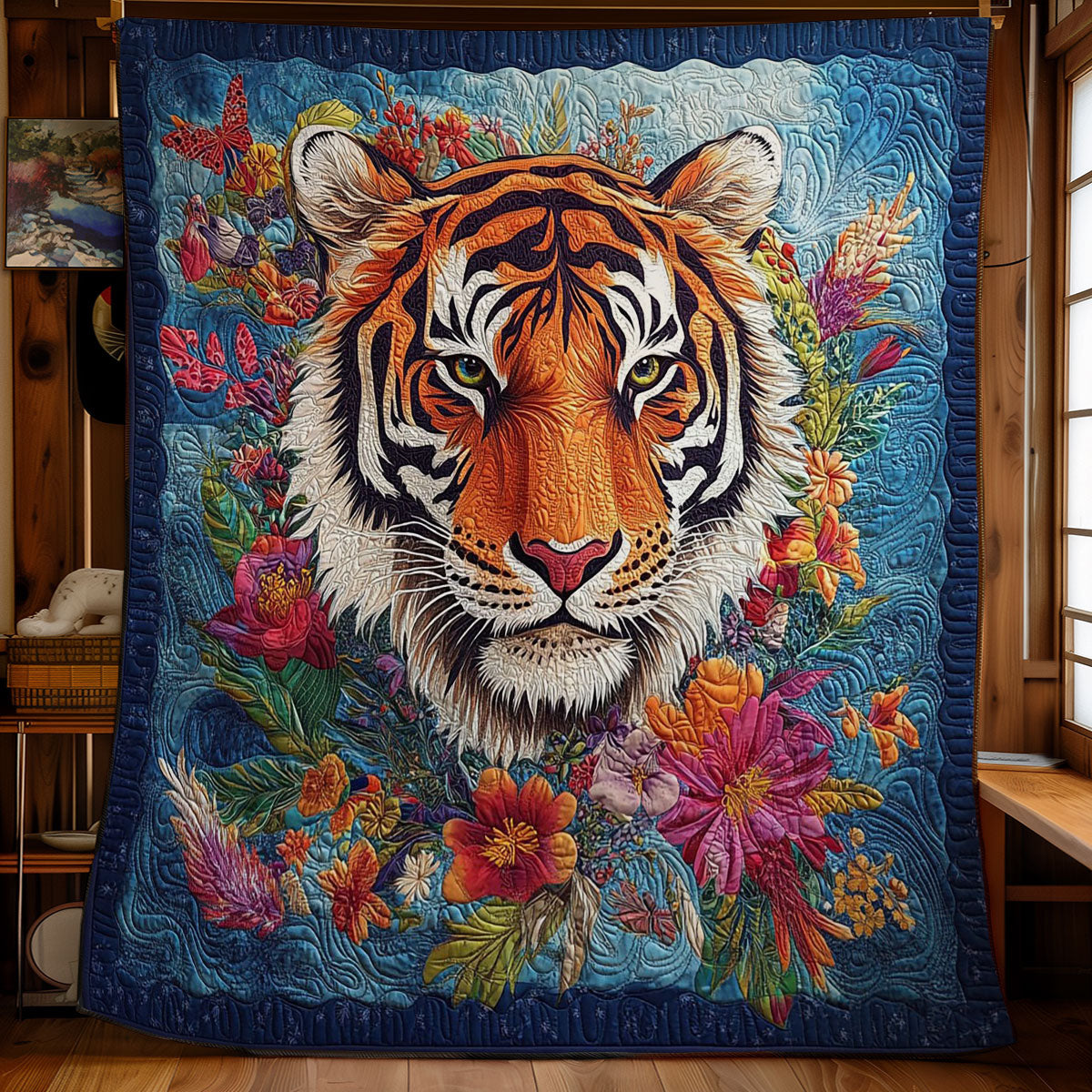 Tiger Portrait In Flower WY1701064CL Quilt