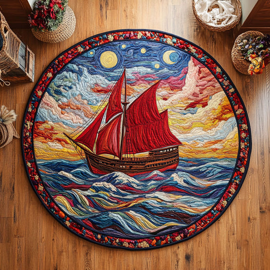 Red Night Ship WY1605035CL Quilted Round Mat