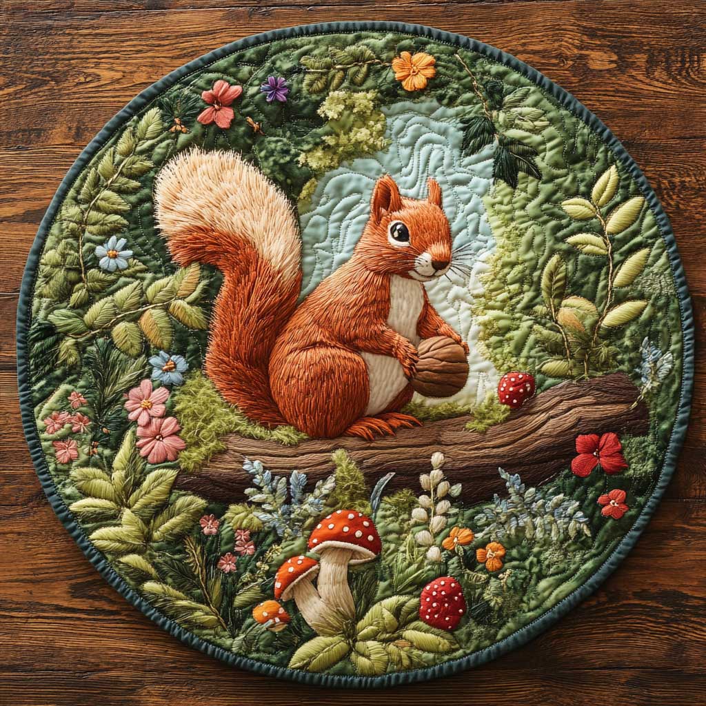 Mischievous Squirrel CQ1505024CL Quilted Round Mat