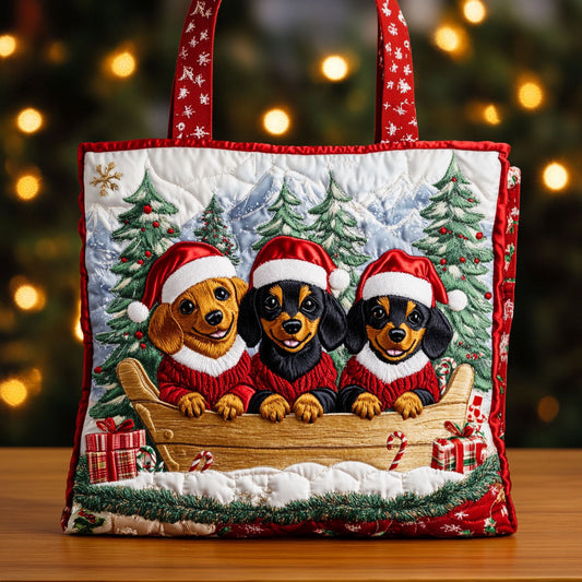 Snow Dachshund Ride CW1211036CL Quilted Tote Bag