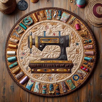 Sewing Machine And Thread WY2504022CL Quilted Round Mat